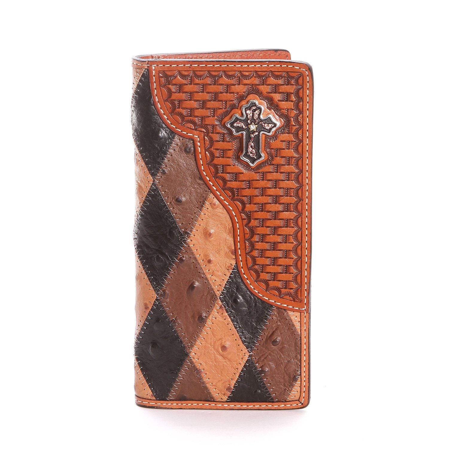 3d Mens Patchwork Brown Ostrich Print Wallet