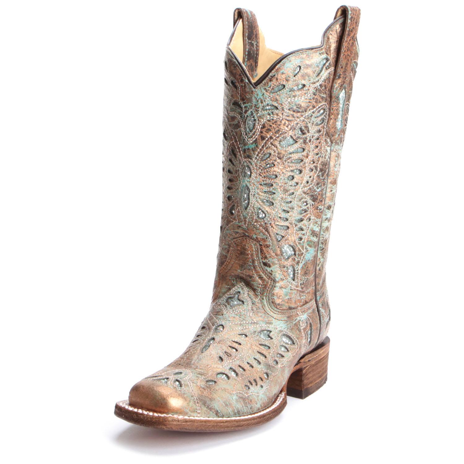 womens cowboy boots with turquoise inlay