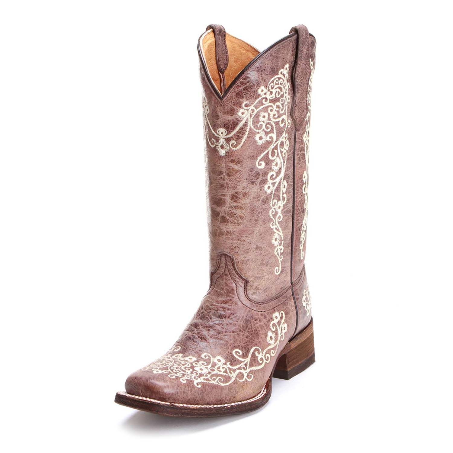 Embroidered Flower Design Kid,s Genuine Leather Cowboy Western Snip Toe Boot 