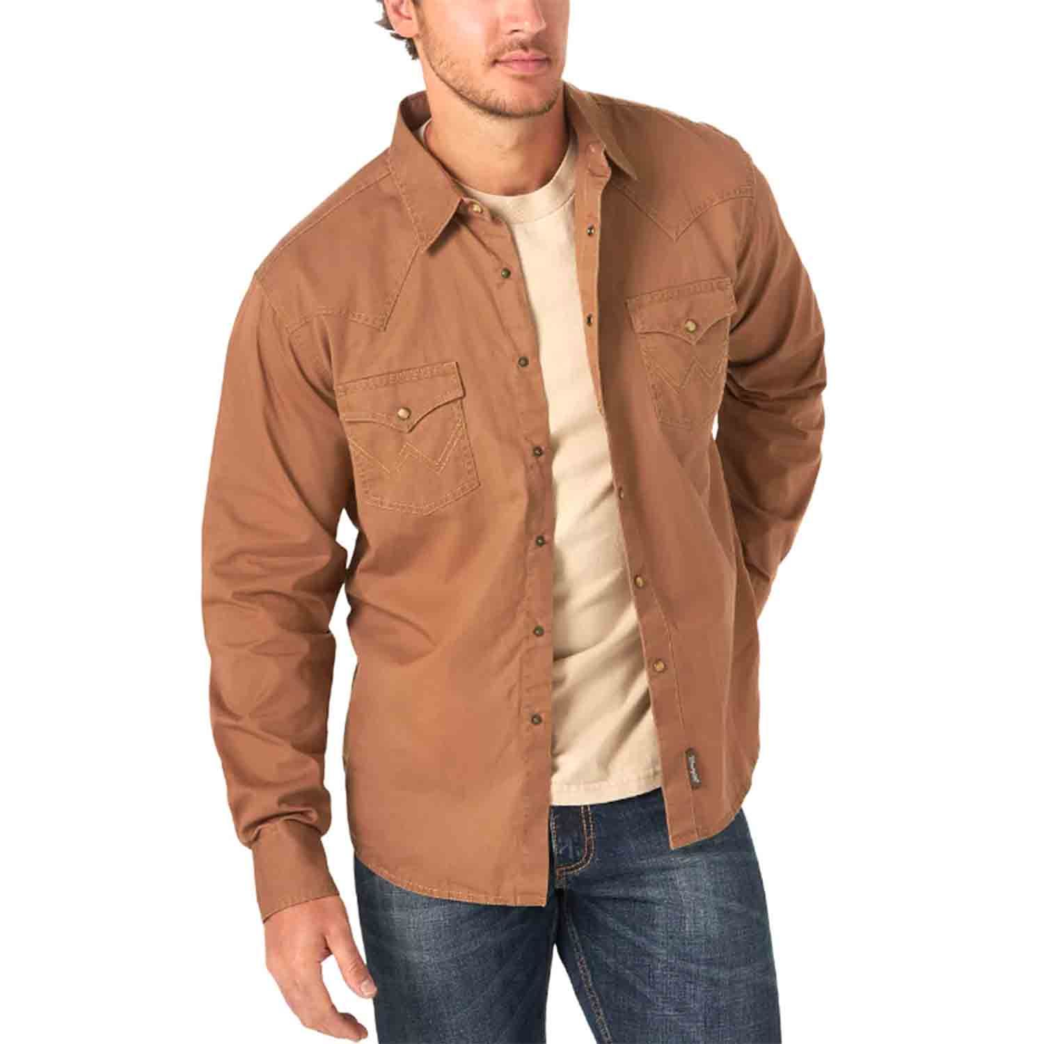 Wrangler Retro Premium Mens Brown Snap Shirt