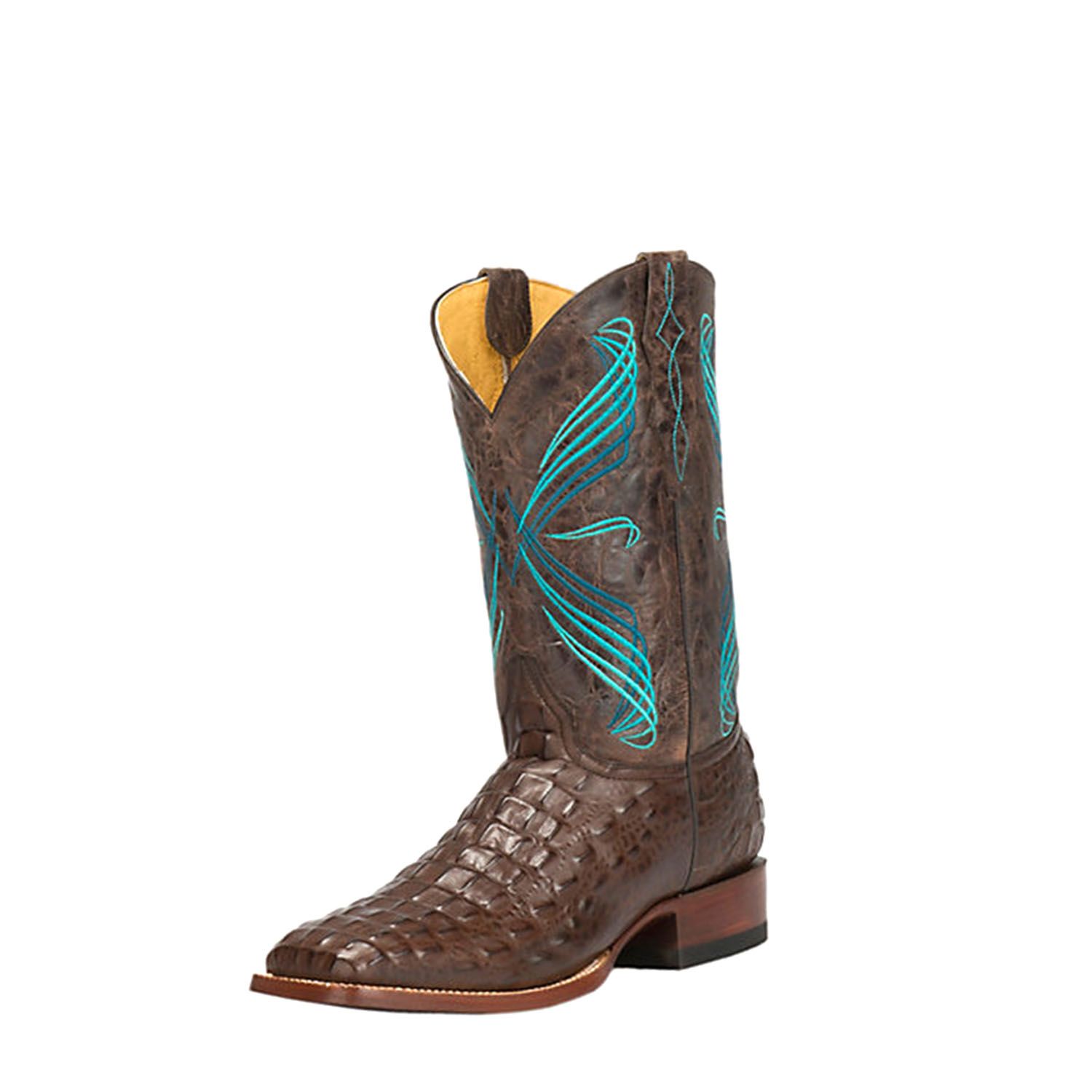 Men's Black Alligator Hornback Design Leather Cowboy Boots Rodeo Pointed Toe 