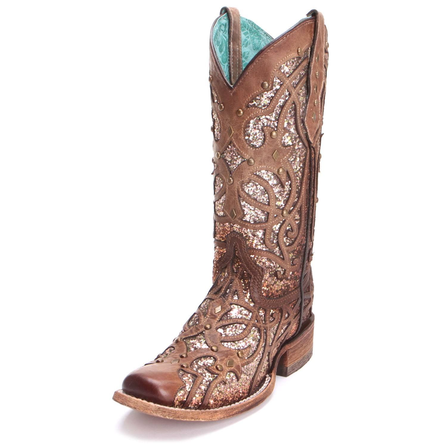 Corral Women s Copper Glitter Inlay Studded Cowboy Boots