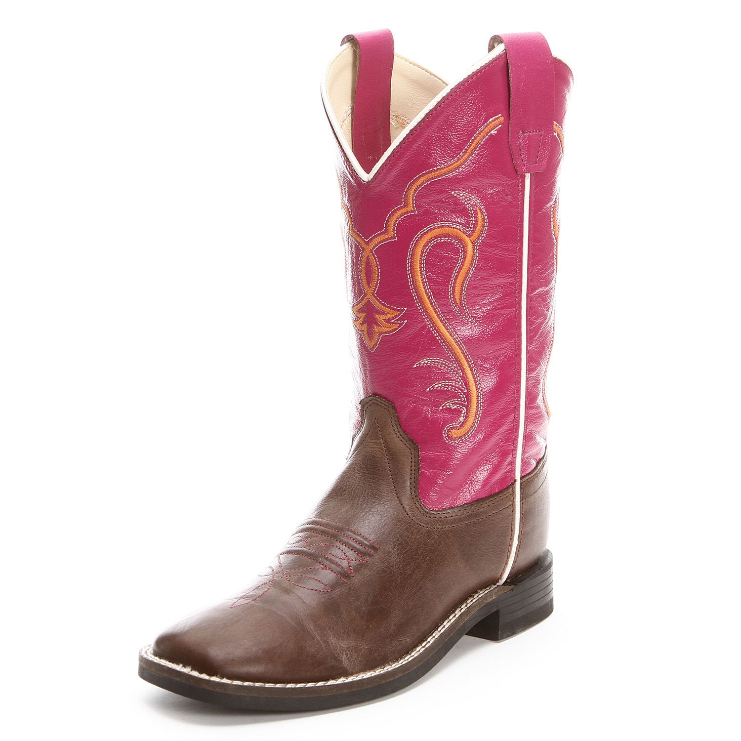 Kids Girls Pink Dark Brown Plain Leather Western Cowgirl Boots Rodeo Square Toe 