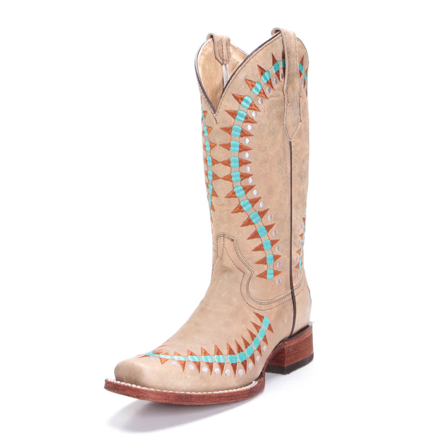 Circle G by Corral Ladies Sand & Turquoise Embroidery Boots L5422