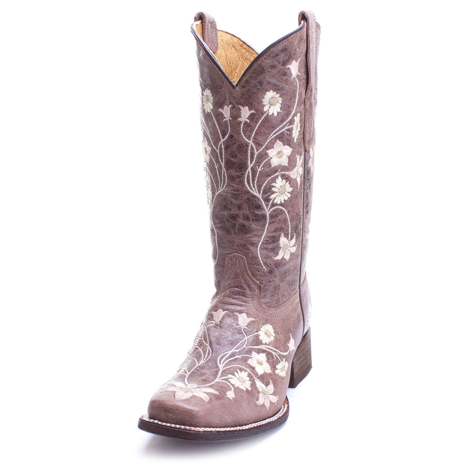 Kids Wedding Cowboy Boots White Floral Leather Rodeo Western Wear Snip Toe Youth
