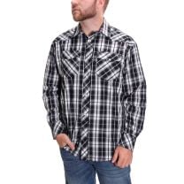 Mens Plaid Western Long Sleeve Snap Black and White Shirts