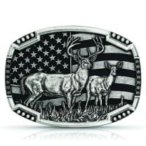 Montana Silversmiths Attitude Deer and Flag Buckle