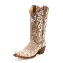 Corral Youth Girls Floral Embroidered Cowboy Boots Brown