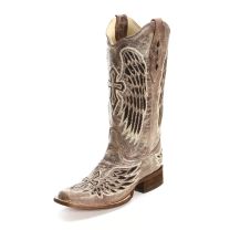Corral Womens Sequin Cross Inlay Square Toe Cowgirl Boots Tan