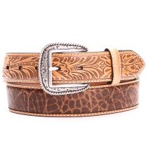 Ariat Mens Gator and Floral Leather Belts Tan