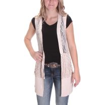 Vocal Womens Ivory Lace and Suede Fringe Vest