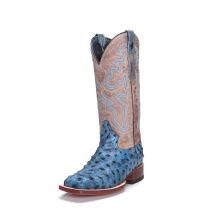 Tanner Mark Womens Blue Ostrich Print Cowboy Boots