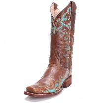 Circle G Womens Turquoise Embroidered Square Toe Cowboy Boots