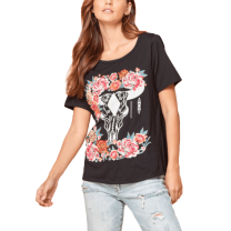 Vocal Womens Plus Size Floral Steer Skull Shirt