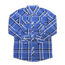 Youth Boys Blue Plaid Long Sleeve Snap Shirt
