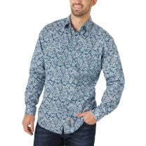 Wrangler Retro Premium Mens Teal Paisley Button Down Shirt