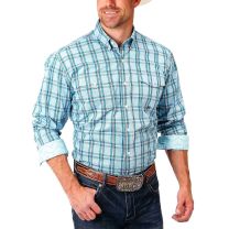 Roper Mens Teal and Red Plaid Button Down Shirt