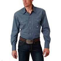 Roper Mens Brown and Blue Pattern Snap Shirt