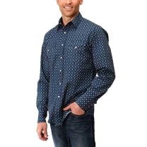 Roper Mens West Made Blue Print Snap Shirt