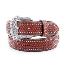 Nocona Arrow Laced Basket Weave Ostrich Print Belt