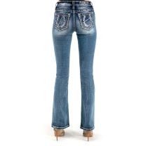 Miss Me Womens Horseshoe Pocket Boot Cut Jeans