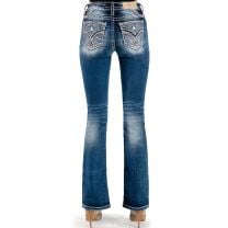 Miss Me Womens X Stitch Mid Rise Boot Cut Jeans