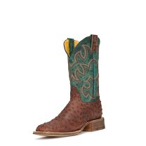Cavenders Mens Rustic Chocolate and Turquoise Wide Square Toe Western Boots