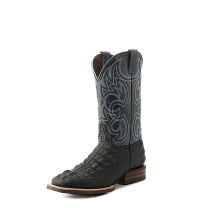 Cavenders Mens Black Hornback Alligator Print and Grey Wide Square Toe Western Boot