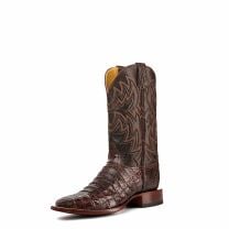 Cavenders Men's Chocolate Brown and Cigar Caiman Tail Wide Square Toe Exotic Western Boot