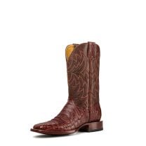 Cavenders Men's Rust and Brandy Caiman Tail Wide Square Toe Exotic Western Boot