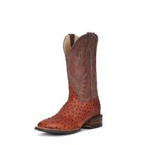 Cavenders Mens Chocolate and Almond Ostrich Print Wide Square Toe Western Boots