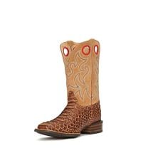 Cavenders Mens Ochre Tan Suede and Nut Brown Jumbo Python Print Wide Square Toe Western Boots