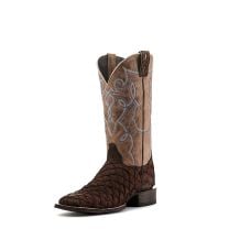 Cavenders Mens Chocolate Pirarucu and Orix Tan Cowhide Wide Square Toe Exotic Western Boots