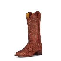 Cavenders Mens Mango Buffalo and Peanut Piracuru Wide Square Toe Exotic Western Boots