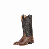 Tony Lama Mens Kango Tobacco and Chocolate Full Quill Ostrich Wide Square Toe Exotic Western Boot - Cavenders Exclusive