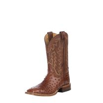 Tony Lama Mens Tan and Brandy Full Quill Ostrich Wide Square Toe Exotic Western Boot - Cavenders Exclusive