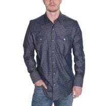 BootDaddy with Reatta Mens Polka Dot Snap Shirt Blue