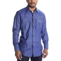 BootDaddy Mens Star Print Snap Down Shirt Blue