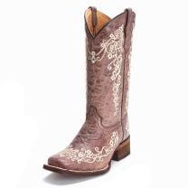 Corral Youth Girls Floral Embroidered Square Toe Cowboy Boots Brown
