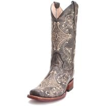 Circle G Womens Distressed Embroidered Square Toe Tan Cowgirl Boots