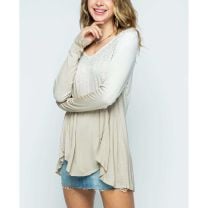 Vocal Womens LS Ombre Taupe Dye Rhinestone Top