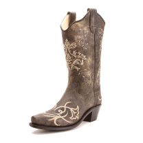 Old West Childrens Girl Embroidered Pointed Toe Cowboy Boots Brown