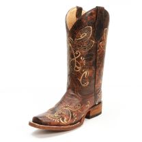 Circle G Womens Embroidered Dragonfly Square Toe Cowgirl Boots Brown