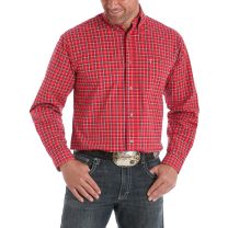 Wrangler Mens Plaid Long Sleeve Shirt Red
