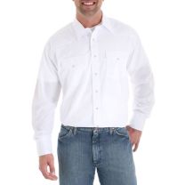 Wrangler Mens Solid White Broadcloth Western Shirts