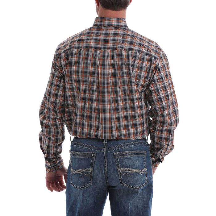 Cinch Mens Long Sleeve Navy Orange Button Down Shirt