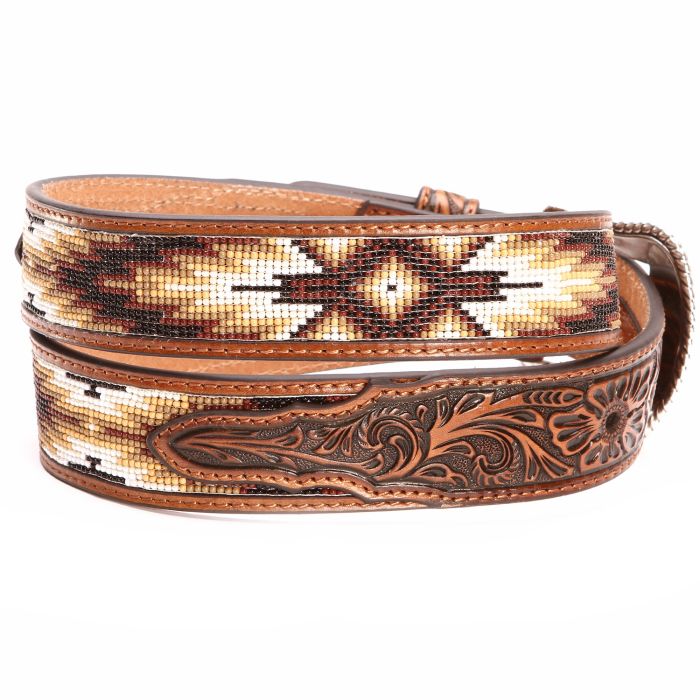 Nocona Mens Tooled & Beaded Leather Belts Brown