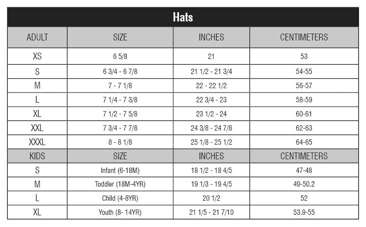 Hat Size Chart