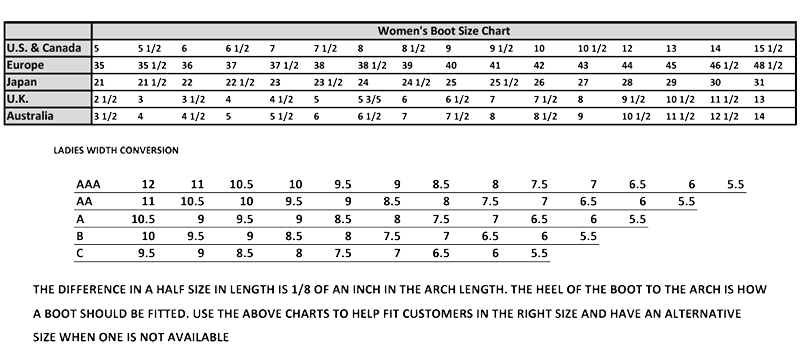 Tony Lama Boot Size Chart