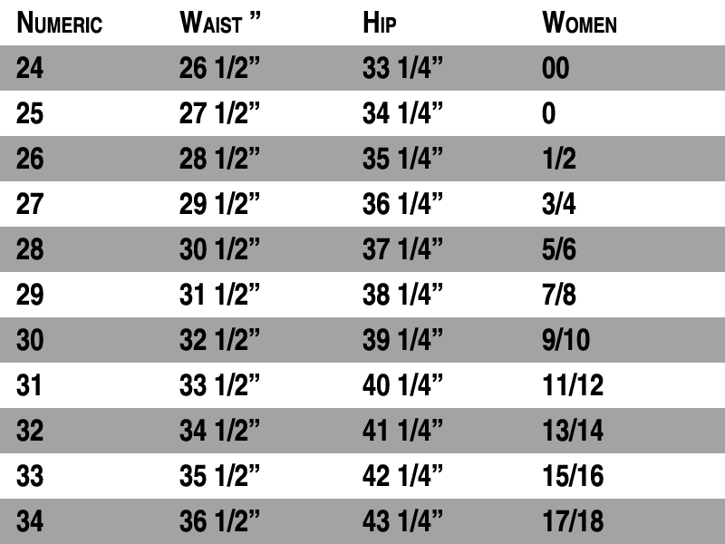 Ariat Jeans Size Chart